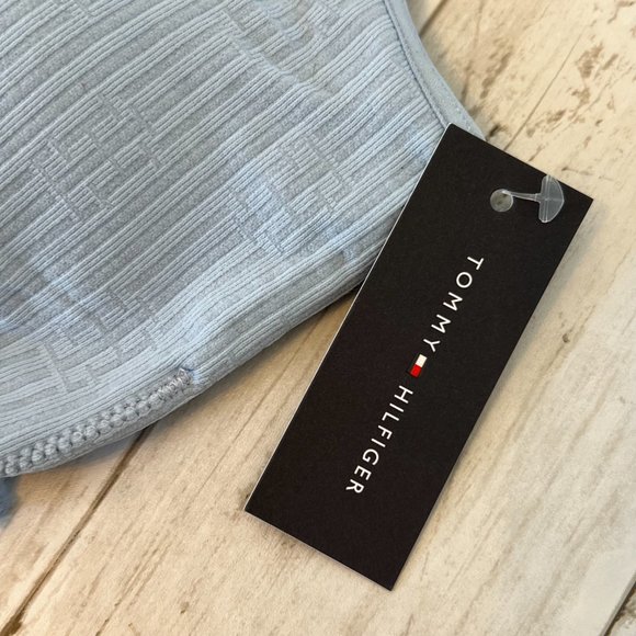 Tommy Hilfiger Light Chambray Blue Small Lettuce Edge Knit Logo Bralette NEW NWT - Picture 4 of 12